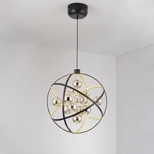 Black Metal Pendant Lamp LED Lamp Bulb Vintage Restoration Orb Lighting Chandelier for Home Office Hotel Indoor Decor
