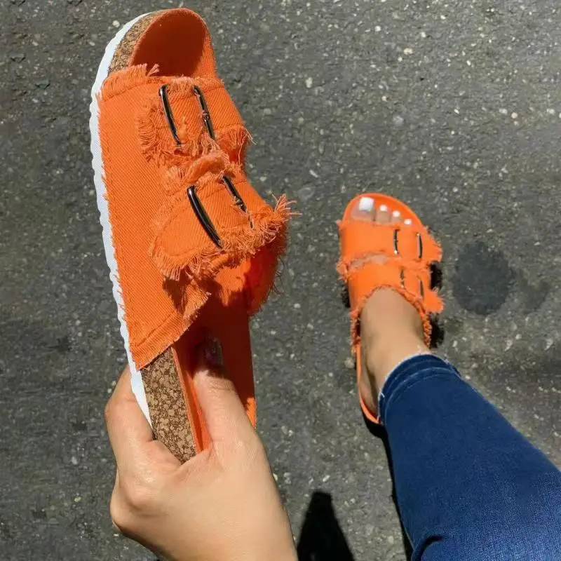 Plus-Size 2024 Summer New Casual Denim Solid Color Canvas Buckle