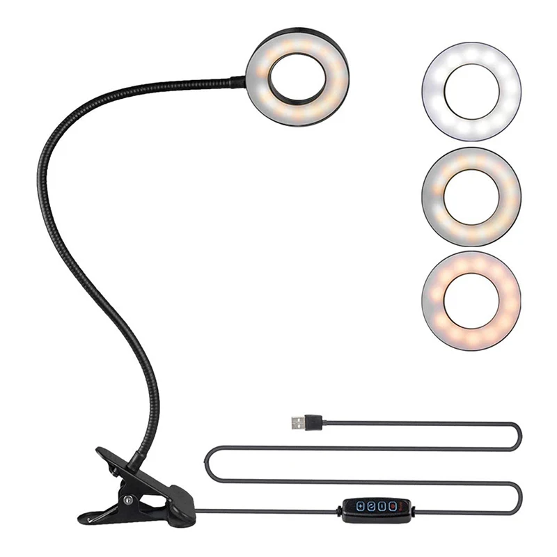 Mini Ring Light Desktop Light Usb Led Lamp Reading Multifunctional Bracket with 3 Color 10 Dimming Level