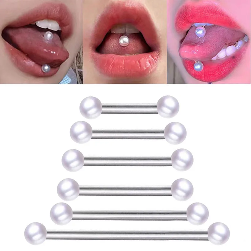 Fashion Jewelry Body Chain Stainless Steel Jewelry Imitation Pearl Piercing  Tongue Nail Tongue Rings Wholesale