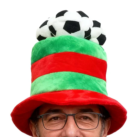 Cappello a cilindro oversize in velluto personalizzato a forma di pallone da calcio, ideale per feste di laurea, Ramadan, tifosi di calcio e feste per adulti. Accessorio perfetto per costumi._voghion.com