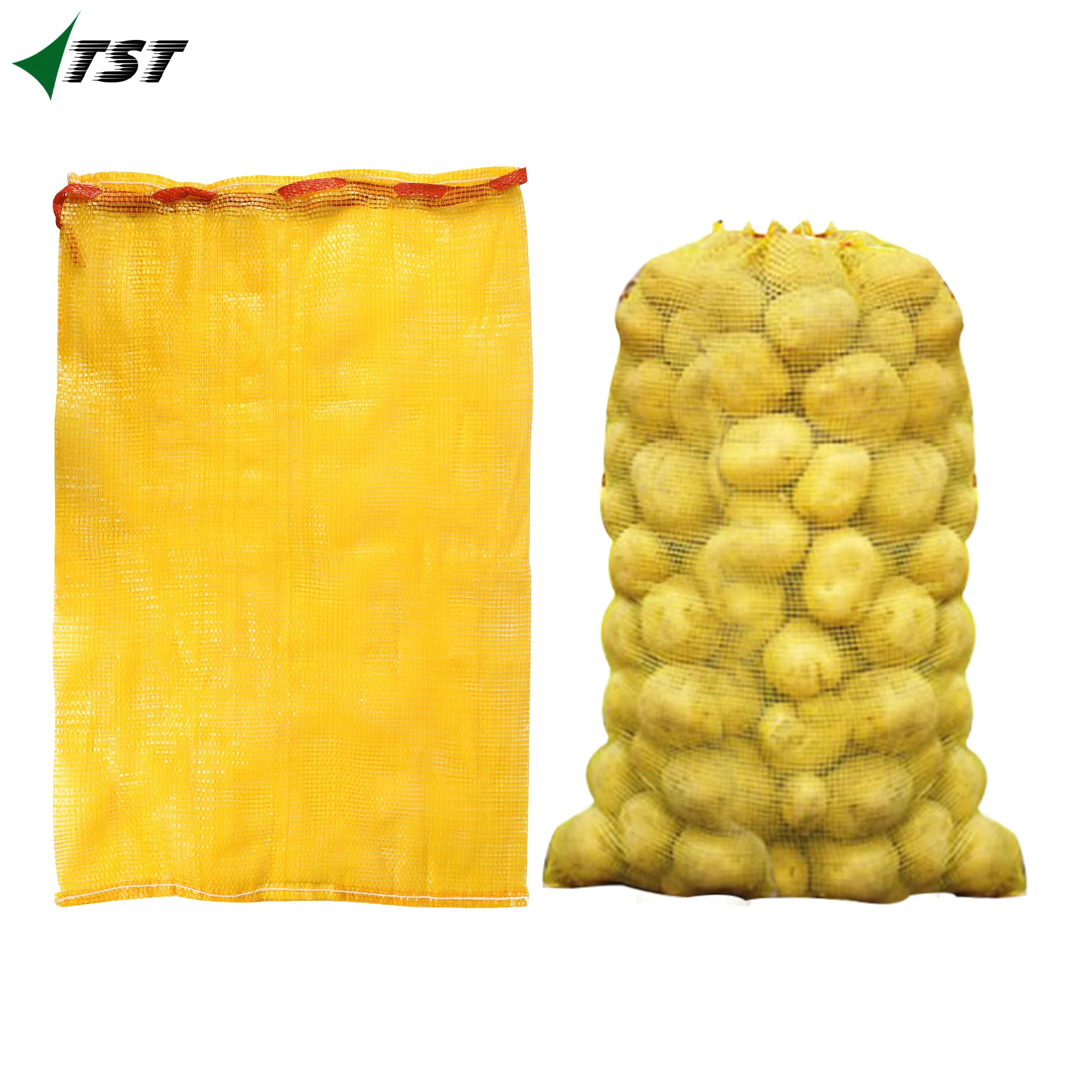 Red Tubular Mesh Bag for Packaging Potatoes Onions Plastic PP Mesh Bag with Custom Drawstring and Sizes for Senegal Markets