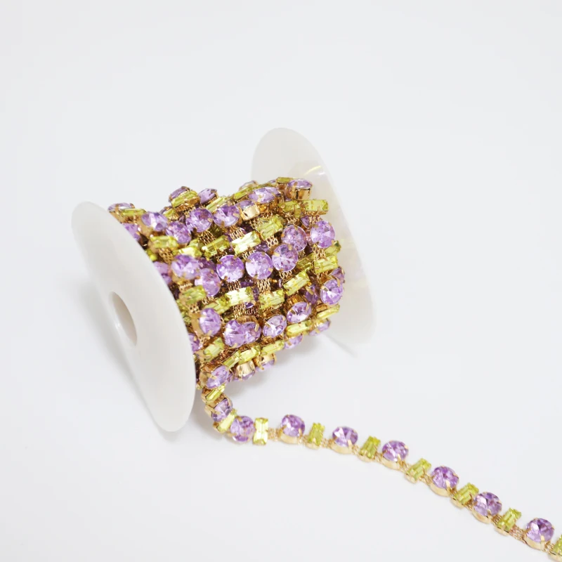 Opal Crystal Rhinestone Cup Chain Colored Flower Trimming Strass Plating for Eco-Friendly Clothes Shoes Metal Roll