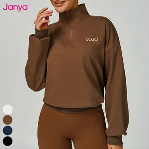 Janya Hot Selling Custom Women Clothing Half Zipper Sweatshirt Sports Fitness Top Stand Collar Casual Warm Pullover Sweatshirt