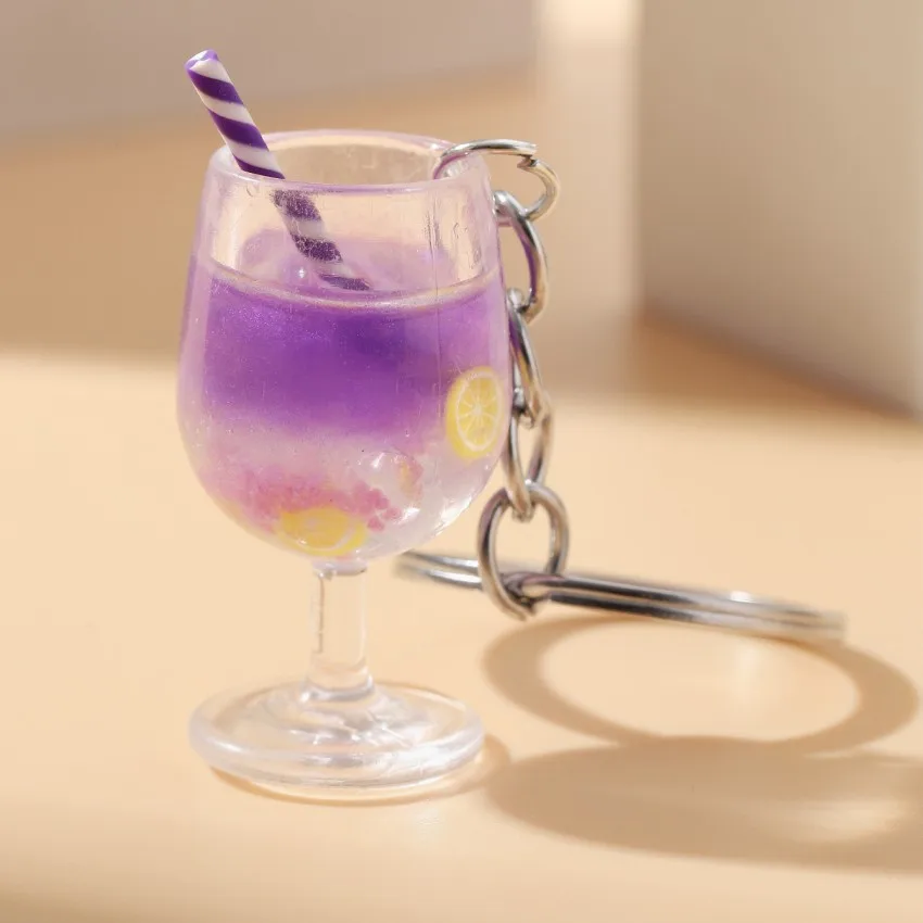 Creative Glow-in-the-Dark Plastic Simulation Fruit Goblet Keychain Colorful Straw Lemon Slice Drink Keychain