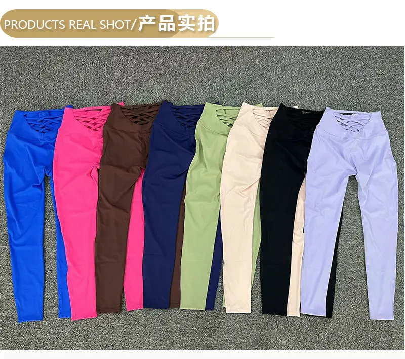 New arrivals high waist yoga leggings custom logo gym back waist cross hollow Outdoor Fitness leggings for women manufacture