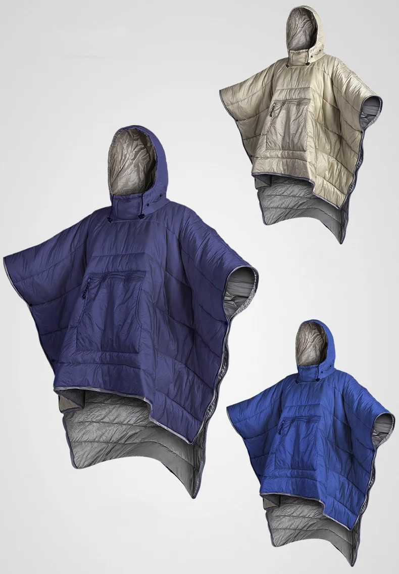 hooded sleeping poncho blanket lightweight camping quilt windproof wearable cloak cape