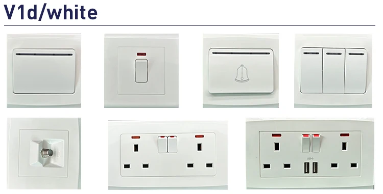 White Wall Switches UK Africa Electrical Switch Socket 1Gang 2Way British Standard Switch Socket With 13amp USB Socket
