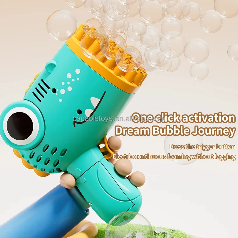 Outdoor Dinosaur Bubble Gun Toy 40 Holes Fully Automatic Bubble Machine Gun Handheld Electric Bubble Maker for Kids Adults Play