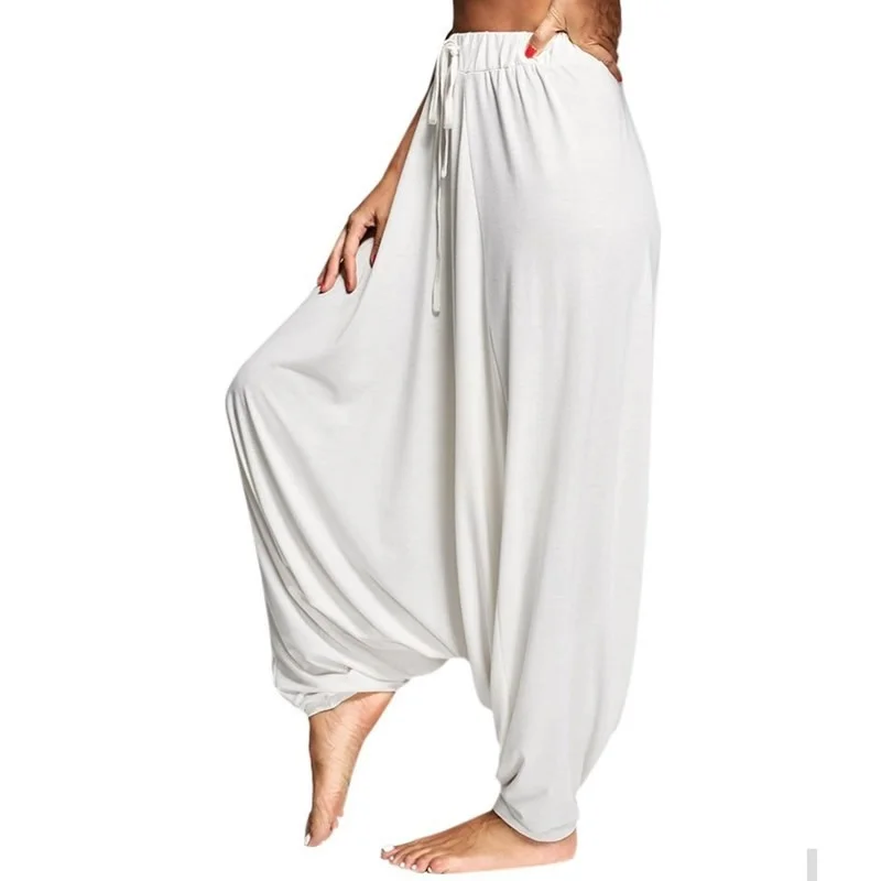 Pantaloni harem in denim a vita altissima, jeans larghi grigi d'avanguardia da donna, pantaloni ampi stravaganti con cavallo basso, taglie forti - Italia