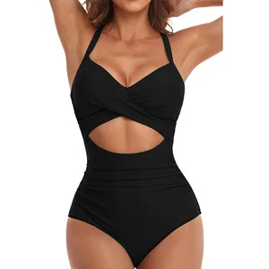 Women's One - Piece Swimsuit with Cut - Out & Crisscross Back Design, Sexy Slimming Bathing Suit
