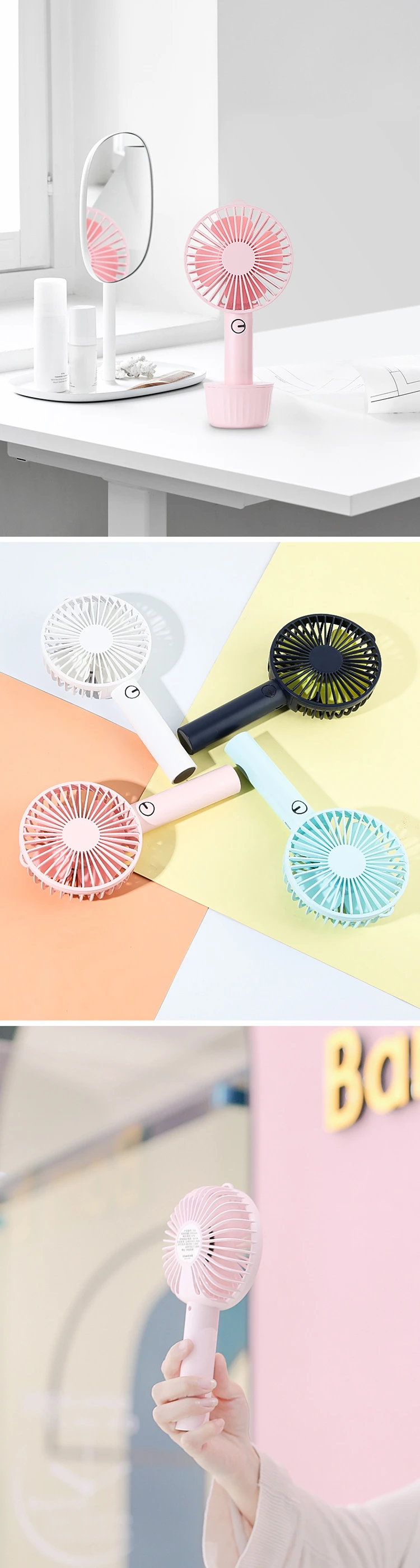 Smart Home Appliances USB Charging Hand Fan Rechargeable Battery Operated Mini Handheld Fan with Stand Base