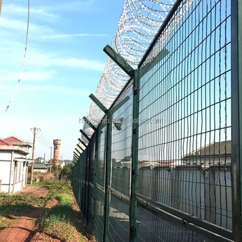 Y Post Airport Fence Concertina Razor Fence with Chain Link round Y Posts & Netting for Driveway Airport prison fence