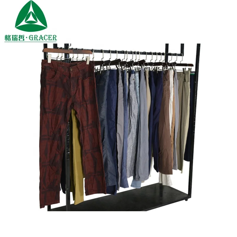Branded Used Men's Casual Cotton Pants Second Hand Clothes in UK High Collar Small Size for Adults 45kg MOQ Clean Condition