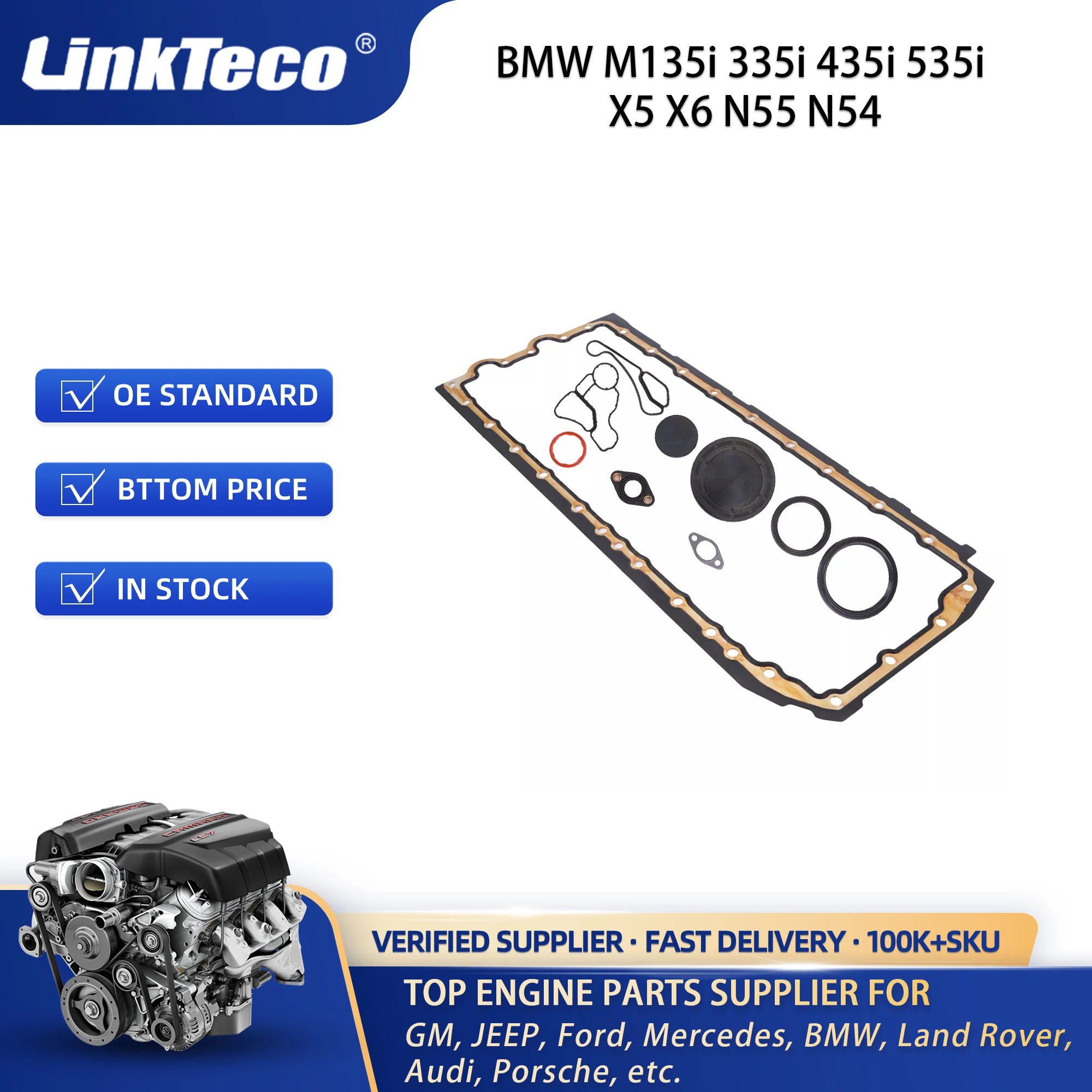 thumbnail image 2 of AutoPart361 BMW N54 N55 Oil Pan Gasket Set With Oil Cooler Seal For 135i 335i 535i X5 2 of 5