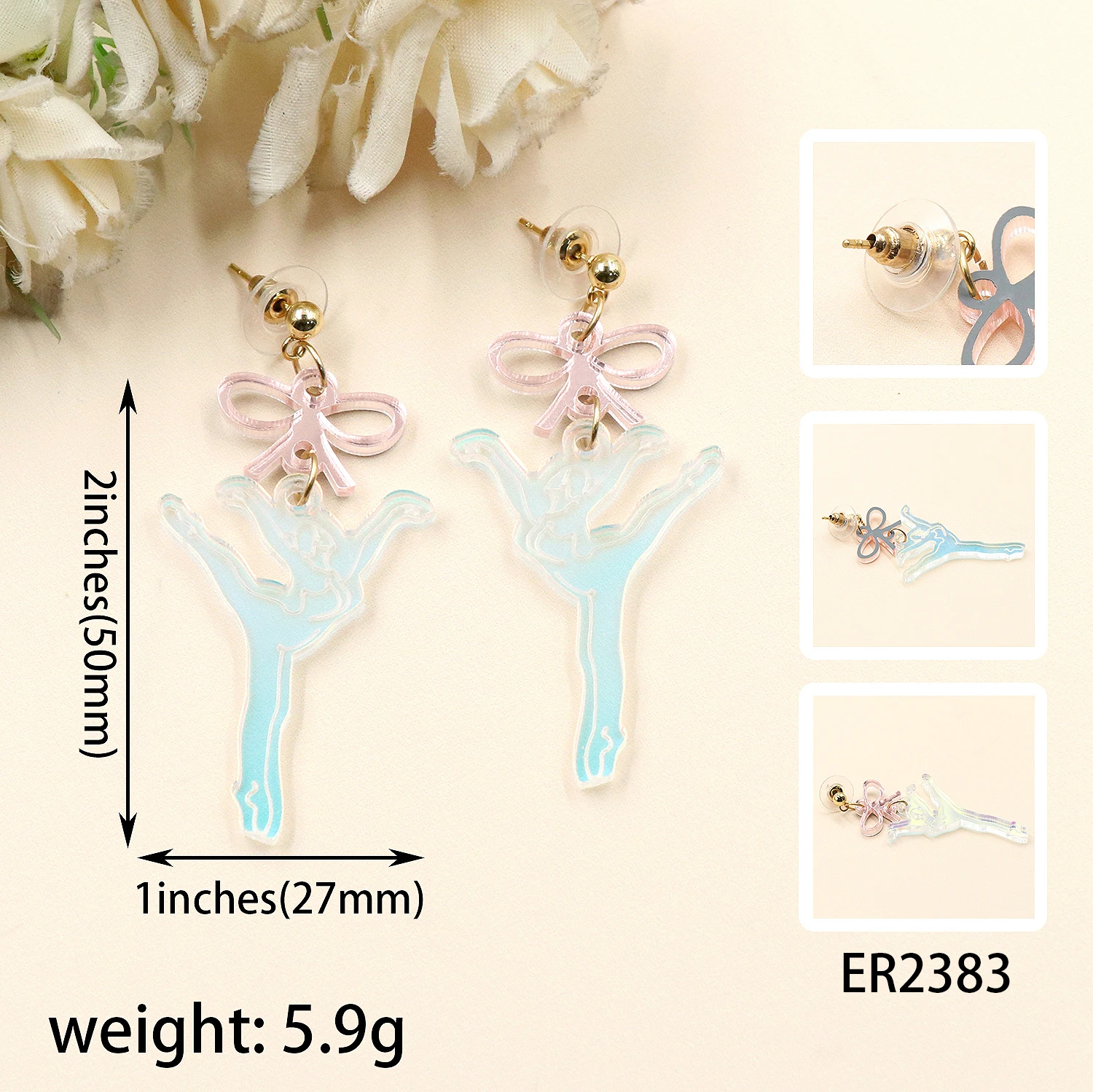 YYXER2383 Cute Ballet Style Silver Acrylic Santa Koala Drop Earrings with Gold Plating for Party Anniversary or Gift manufacture