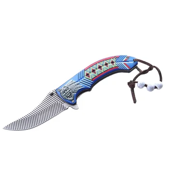 3d Printing Handle folding Knife damascus blade blue pocket knife outdoor camping tools High-end Hunting Pocket Folding Knife