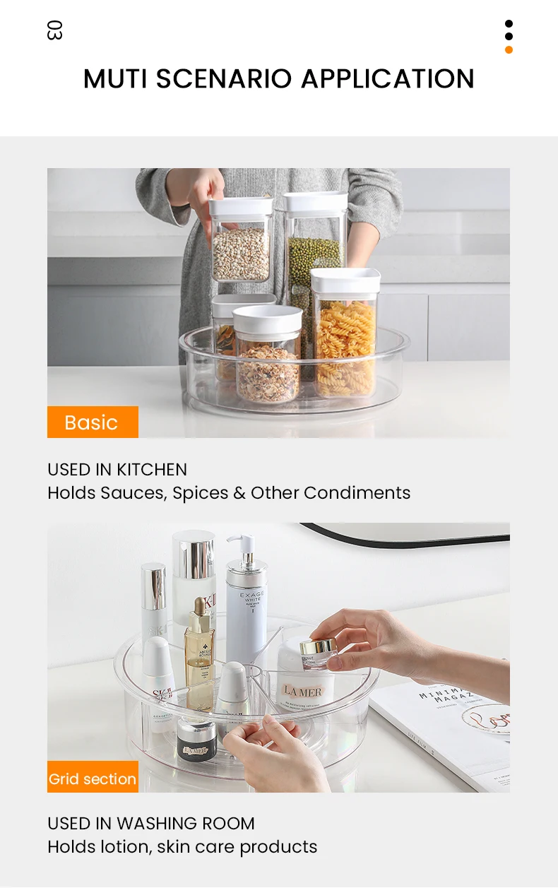 Vacane Rotating Turntable Clear Plastic Lazy Susan Organizer With 5