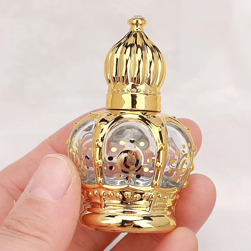 15ml Gold Plating Roll on Glass Bottle With Crown UV Cap Roller Essential Oil Ball Bottle Portable Refillable Bottles