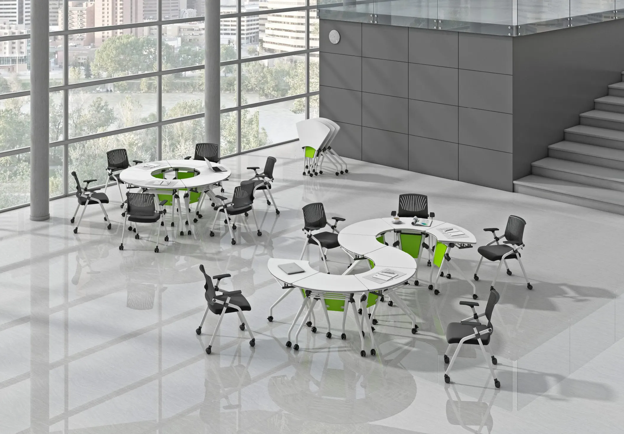 Modern Trapezoid Wood Conference Table for Training Center Classroom Modular Desk Furniture Elementary School Office Study Use