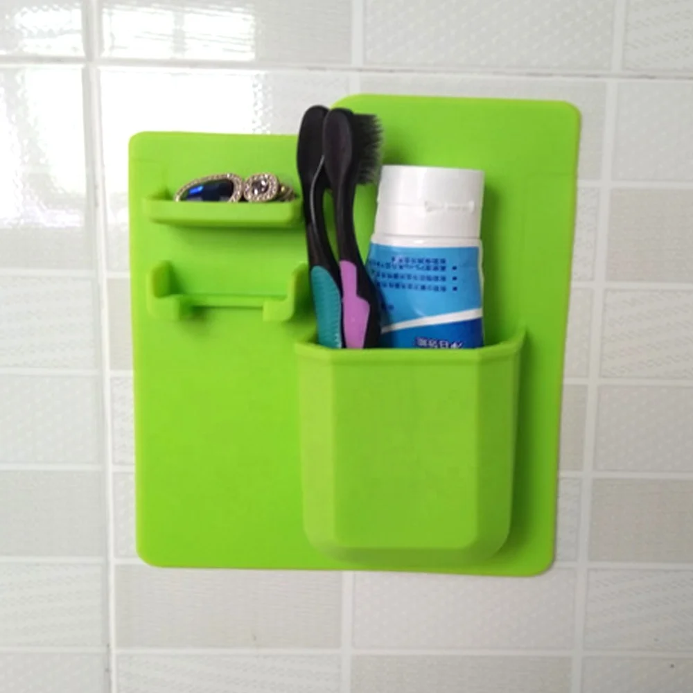 2024 Toothpaste Razor Holder  Wall Mounted Bathroom Storage Organizer Silicone Toothbrush Holder