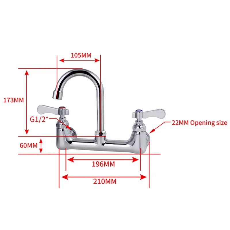 Commercial Kitchen Faucets Wall Mount 2 Holes Classic Kitchen Sink Mixer Tap Faucet With Brass Stainless Steel Kitchen Faucet manufacture