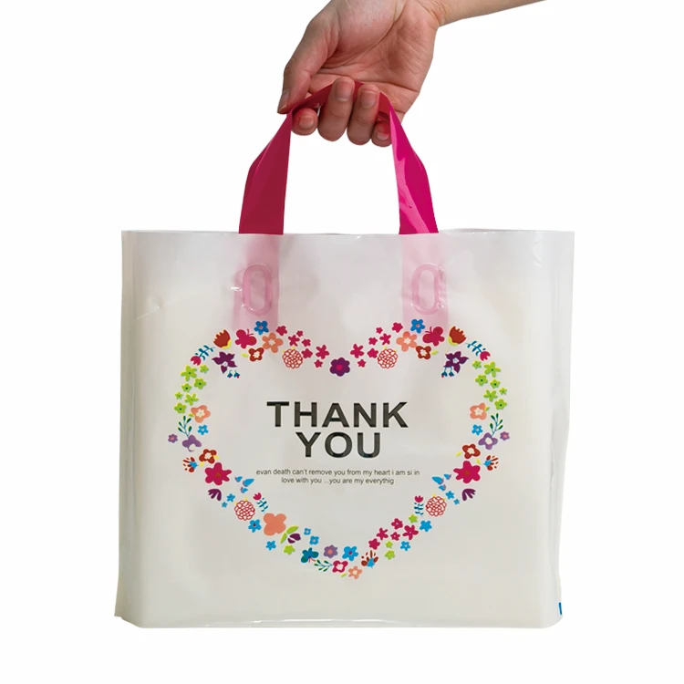 High Quality Custom Logo Printed Soft Loop Handle Plastic Shopping Tote Bag  Side Gusset Design Shopping Packaging Bags