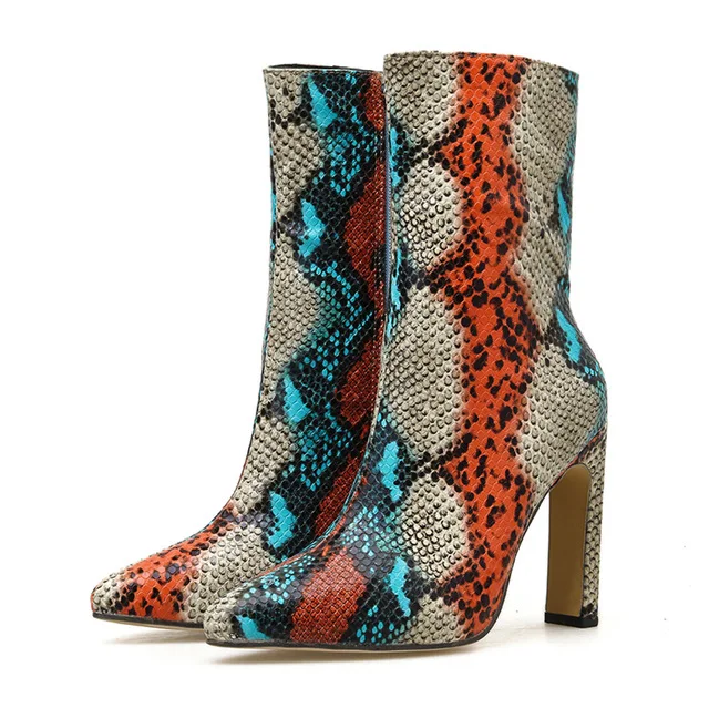 snake print pointed toe booties