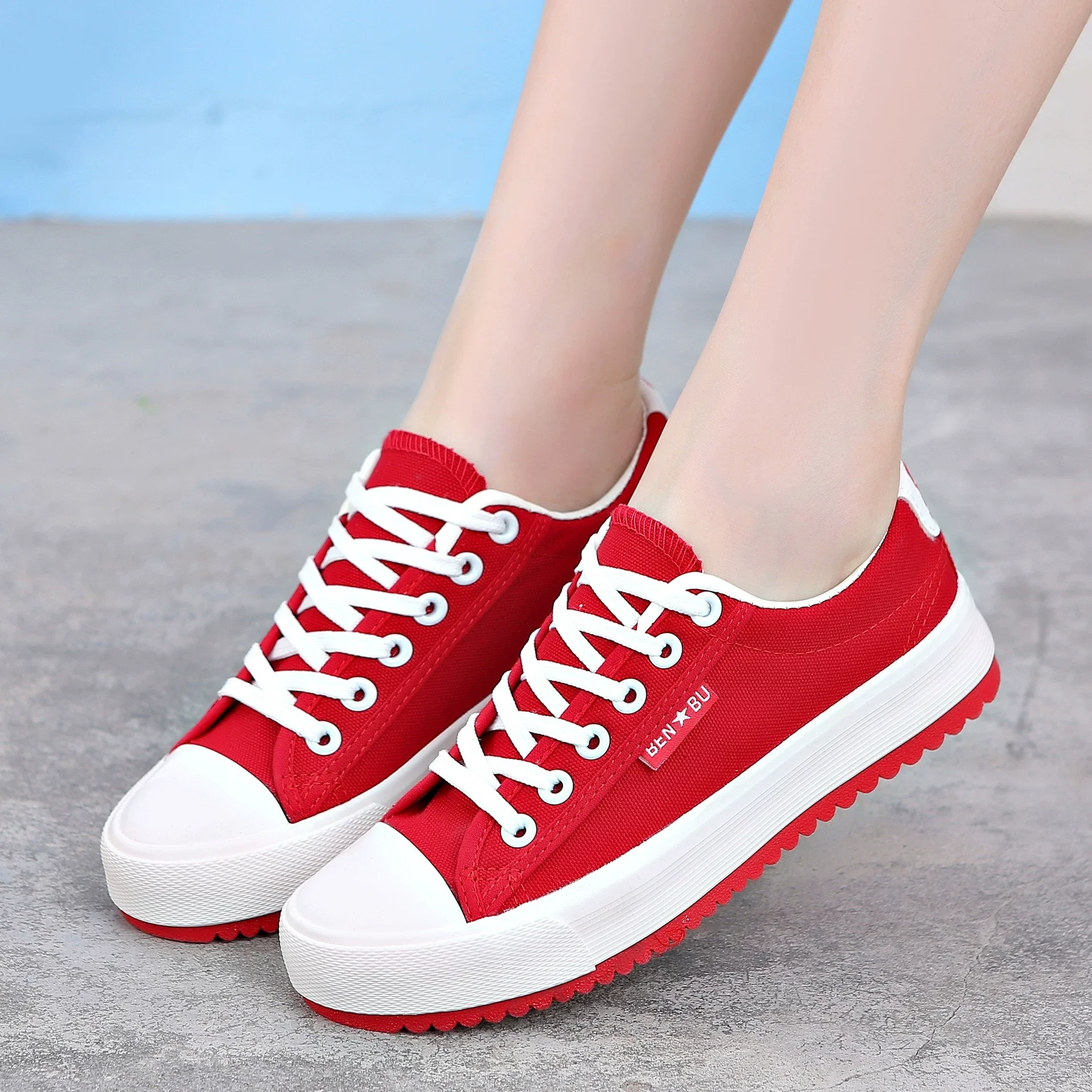Spring New Low-Top Shoes Women's Platform Canvas Shoes