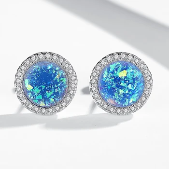 Nagosa hot Jewelry 925 Sterling Silver Round Stud Earrings With CZ Blue Crystal Earrings For Women Gift