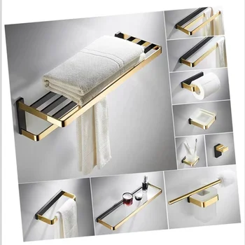 Hot sale washroom toilet shower room black gold set solid brass luxury bathroom accessories