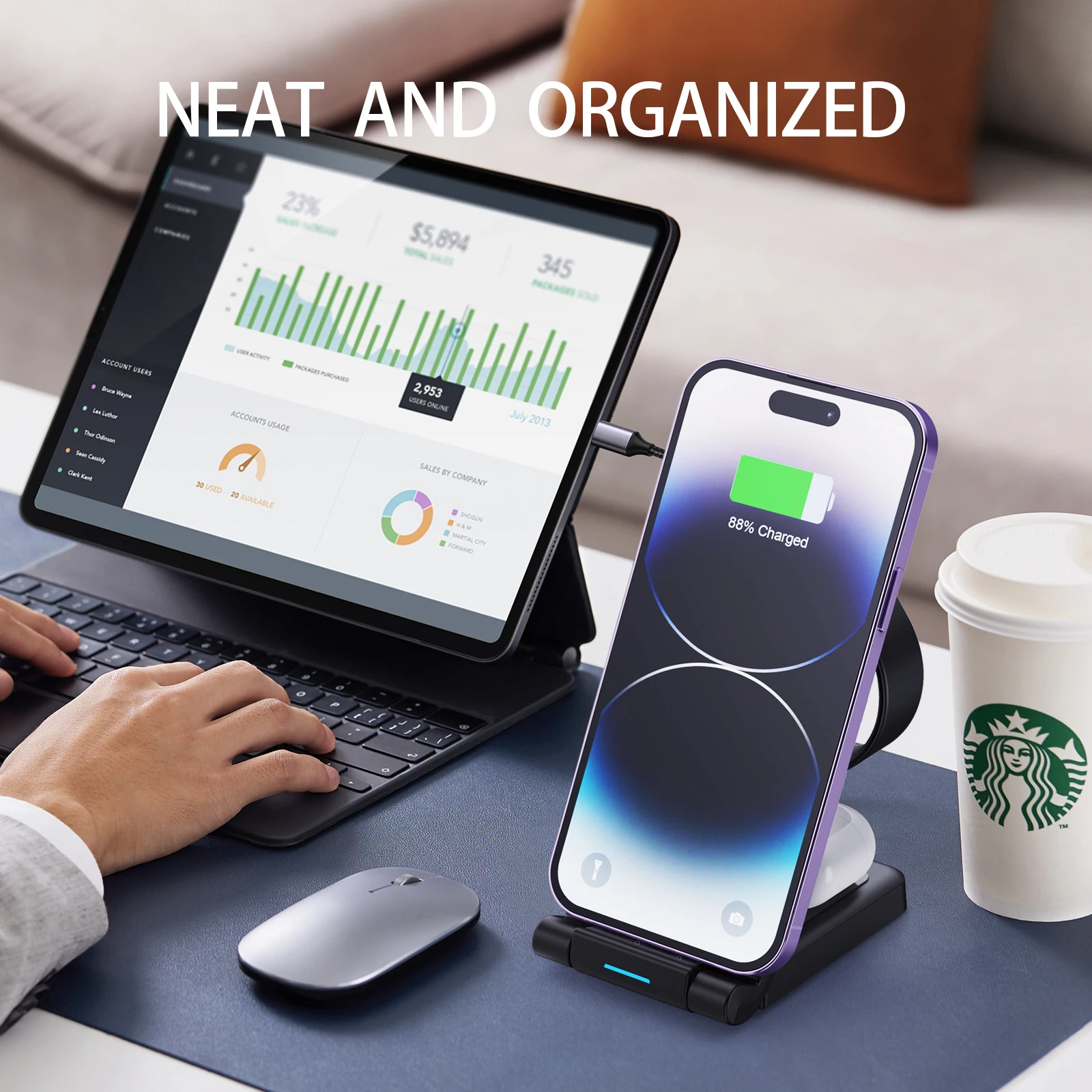 Estación de carga rápida de 15W Cargador inalámbrico plegable para