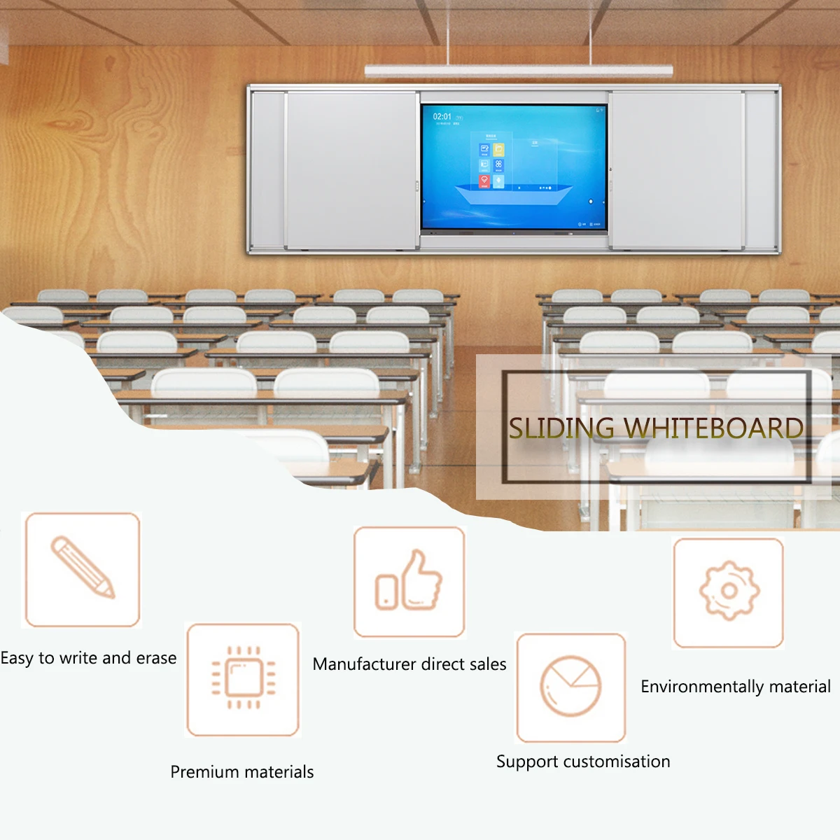 LONBEST Sliding Whiteboard - Durable Classroom Interactive Panel