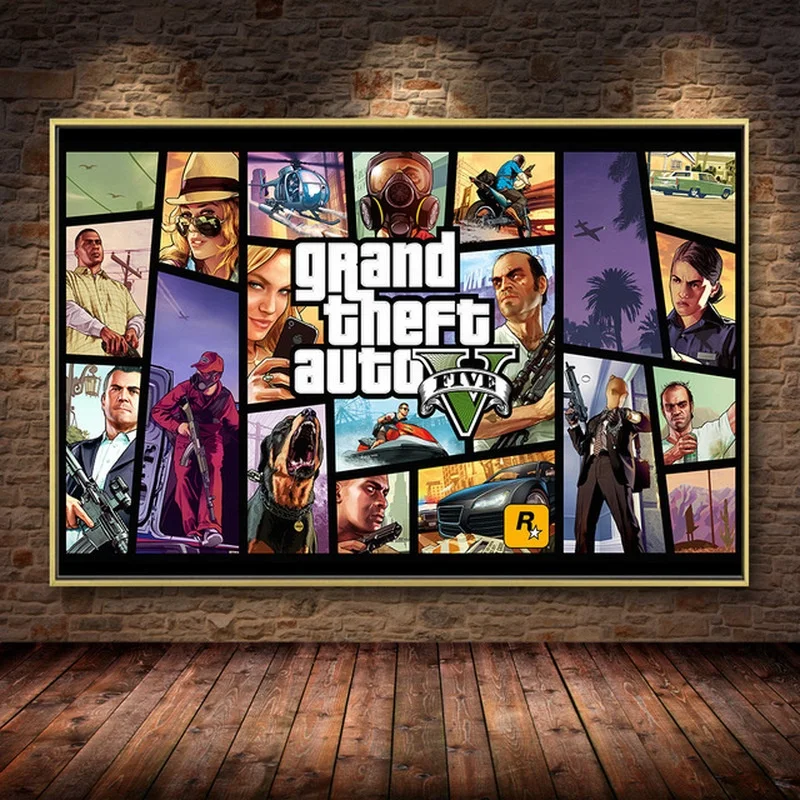 GTA5 Poster Grand Theft Auto Mapa Pintura Canvas, Video Game Posters,  Decoração da parede, Decoração Home, Pintura, Sala ao vivo