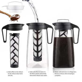 Cold Brew Coffee Maker - Airtight Beverage Pitcher 68 oz / 2 L / Black