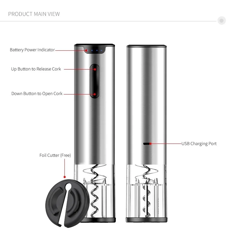 Rechargeable Electric Wine Corkscrew Lithium Batteries Usb Charge