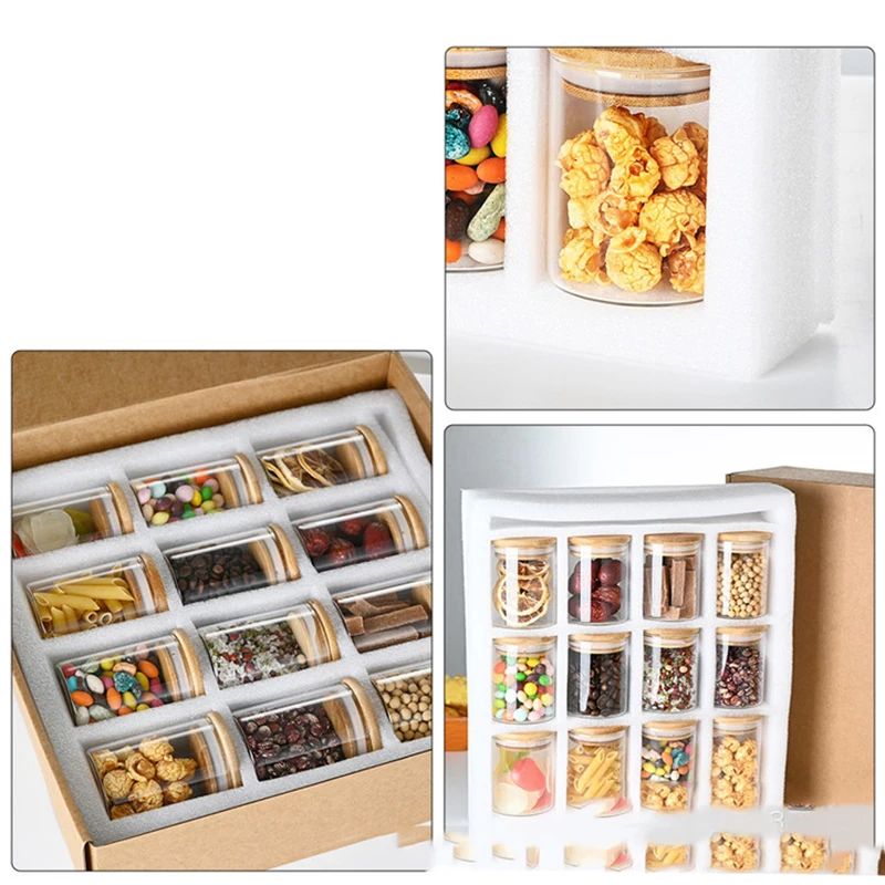 Wholesale Bamboo Lid 12 Piece Glass Jars Pearl Cotton Set Spice Dried Fruit Storage Box Heat Resistant Storage Boxes