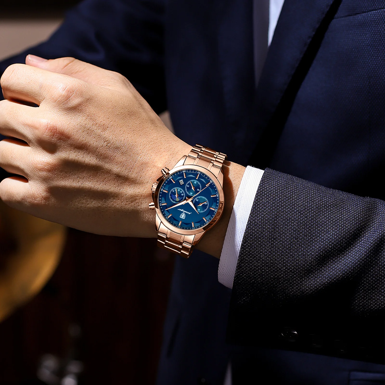 1本【高級】POEDAGAR エレガント高品質防水夜光クォーツ式メンズ