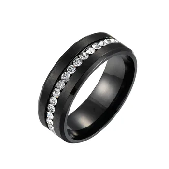 Anillos De Acero Hombre 8mm Mens Diamond Band Ring Black Wedding Band Diamond Stainless Steel Ring