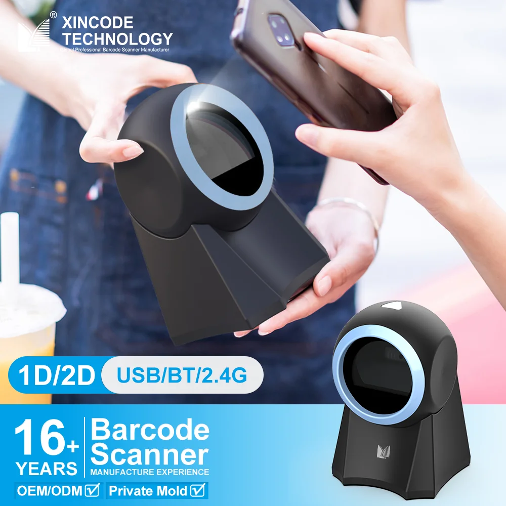 Xincode Bluetooth Scanner Wireless Desktop 2D Barcode Scanner USB QR Bar Code Reader Scanning for Inventory Clothing Supermarket