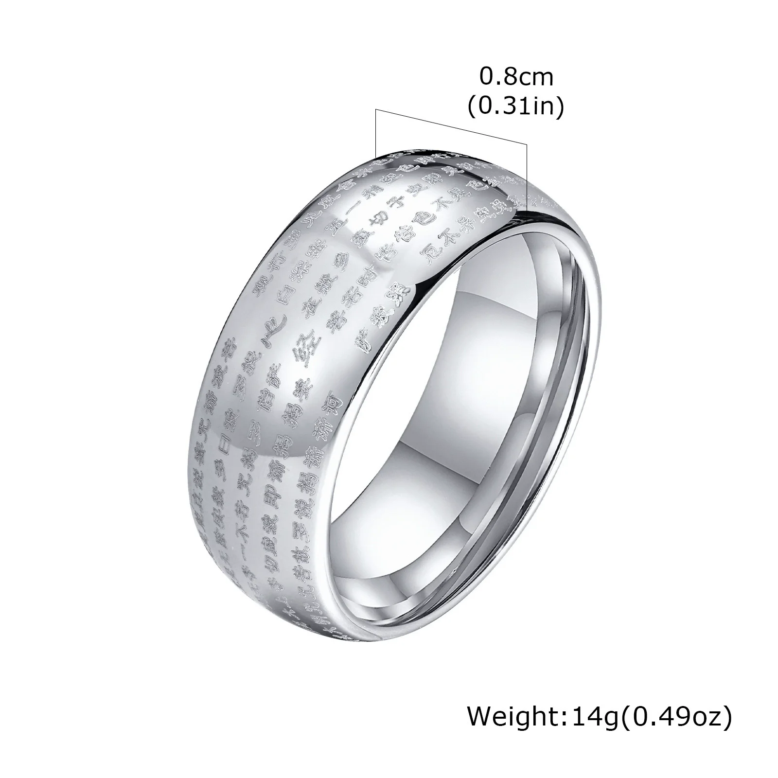 8mm Engraved Chinese Buddhist Heart Sutra Tungsten Ring Unisex Wedding Band with Third Party Appraisal