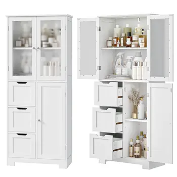 Kitchen Storage Cabinet with 3 Doors  Bathroom Storage Cabinet with 3 Drawers Wood Cupboard for Dining Room Living Room