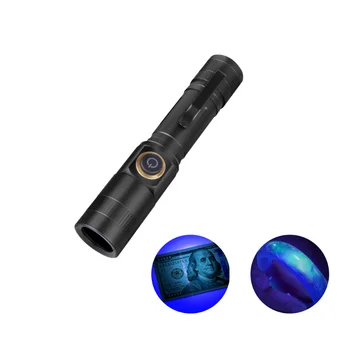 Ultraviolet 365nm Check Counterfeit Banknotes Detecting Fluorescent Black Light Torches Rechargeable LED UV Flashlight With Clip
