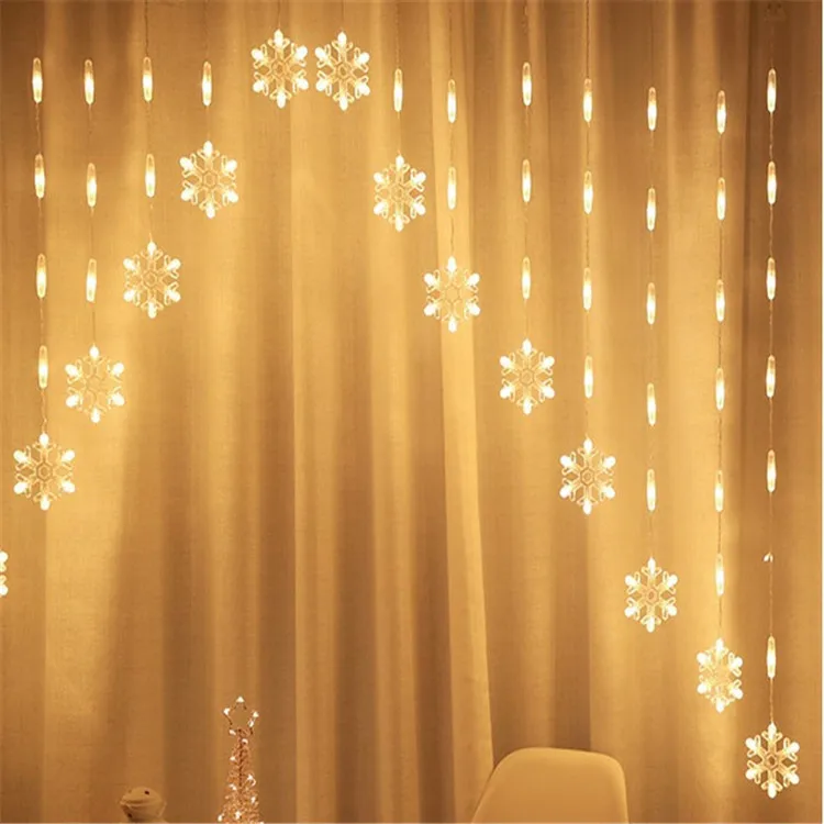 LED Christmas Curtain String Light Hanging Inverted V Snowflake Star Lamp Lantern Christmas Home Decoration Ornament Party