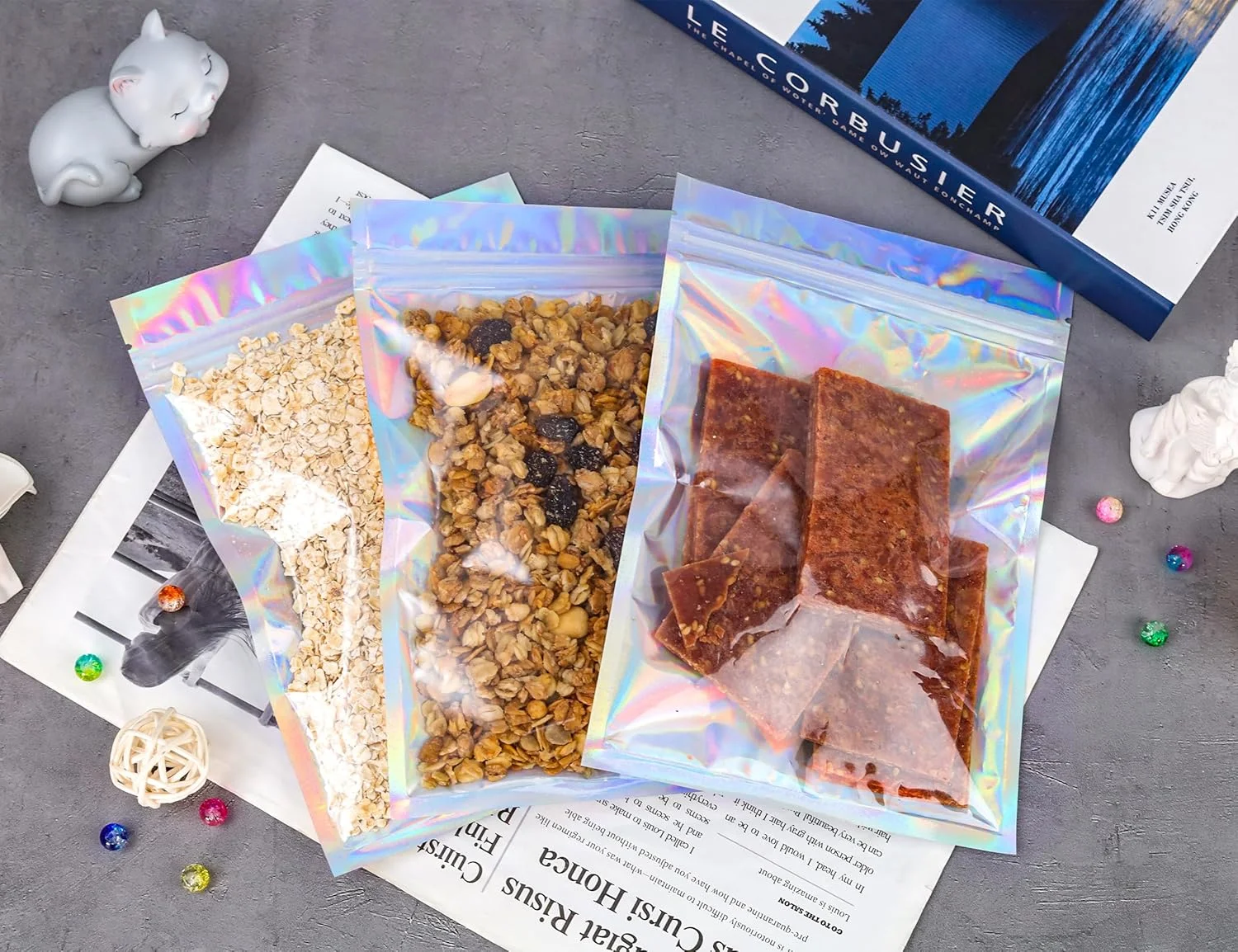 Таңдамалы түрде лазерлік басылған Mylar қапшық, зипперлі пакет, зипперлі пластмасса қапшық, қант, кофе, кәмпит, жаңғақ ыдысы, қайта пайдалануға болатын тамақ үшін пластмасса қапшықтар