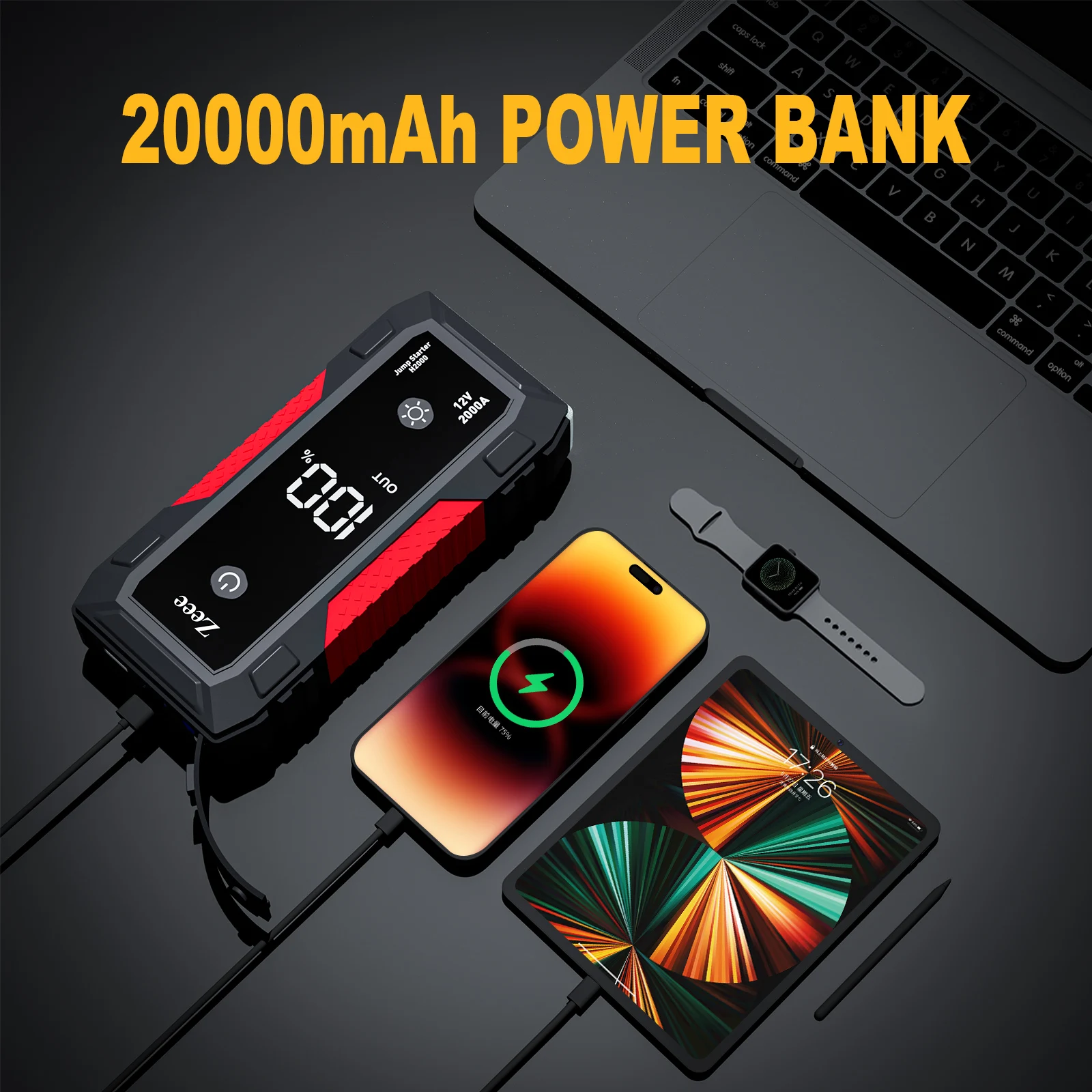 Zeee Portable Mini Car Battery Jump Starter 2000a 12v Lithium Battery 