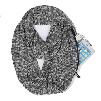 2019 New Portable Foldable Wrap Color Infinity Scarf With Zipper Pocket Custom Loop Cotton Cashmere Infinity Scarf Women