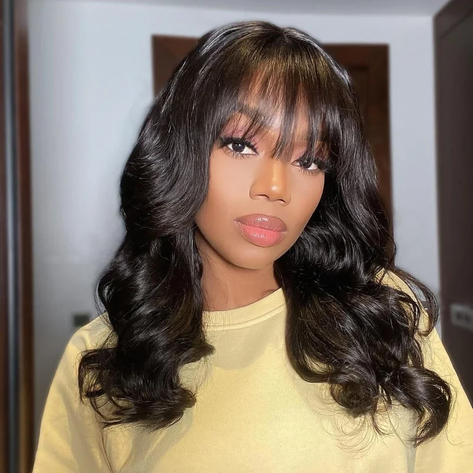 Peluca de pelo humano con flequillo body wave lace t-part negra_voghion.com