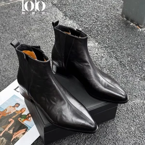 Ladies' High-quality Handmade Fashionable Leather Pointed Low Thick Heel High Heels, Suitable for Women to Wear Women's Shoes