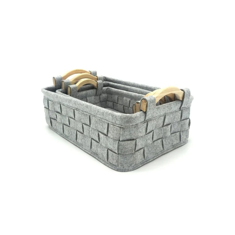 2019, модная корзина для хранения из войлока с деревянной ручкой